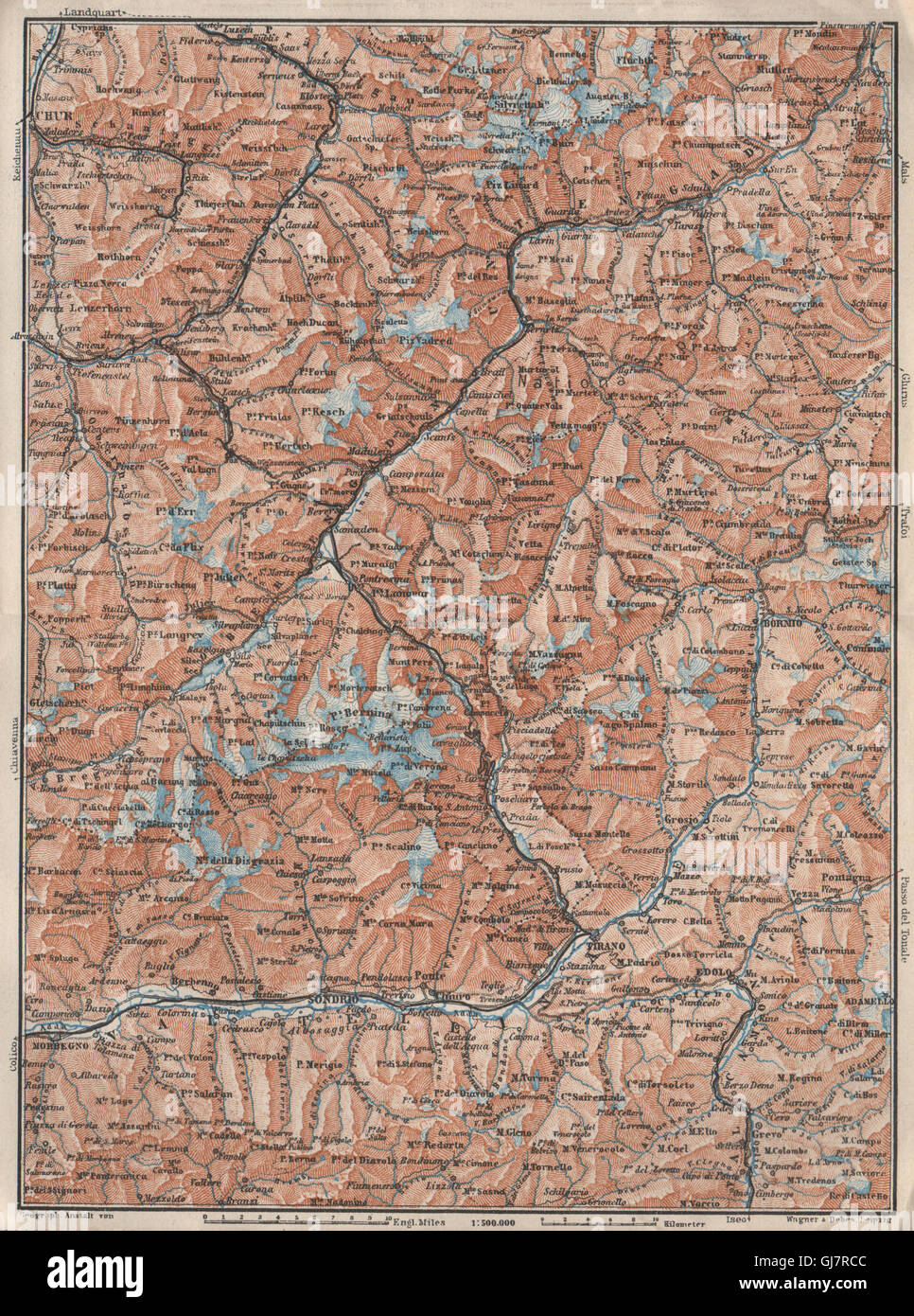 ENGADINE/VAL TELLINA. Davos Arosa Sils Bormio Livigno Sondrio Chur, 1928 map Stock Photo