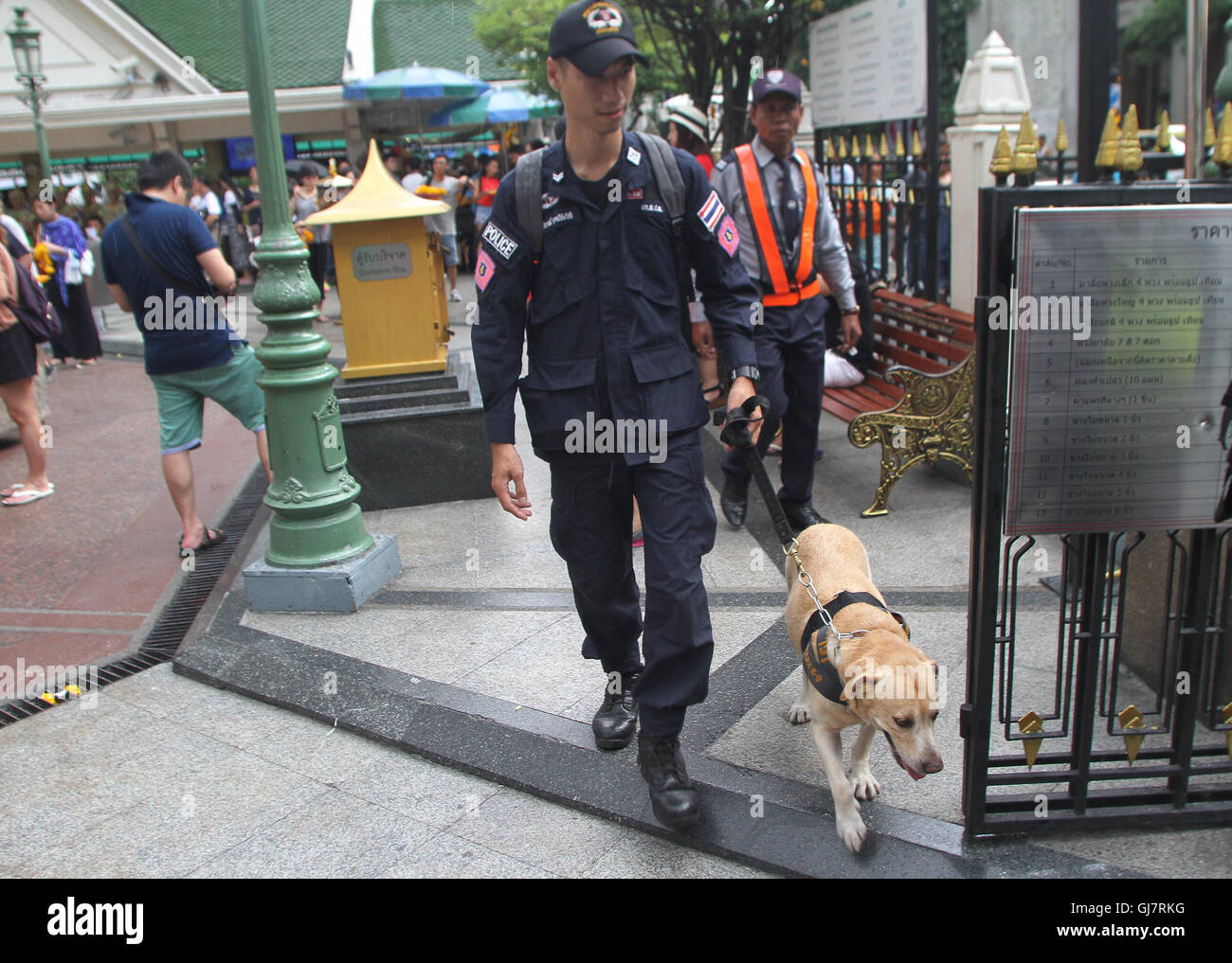 Bangkok, Thailand. 13th Aug, 2016. Thai police officer K9 unit patrols