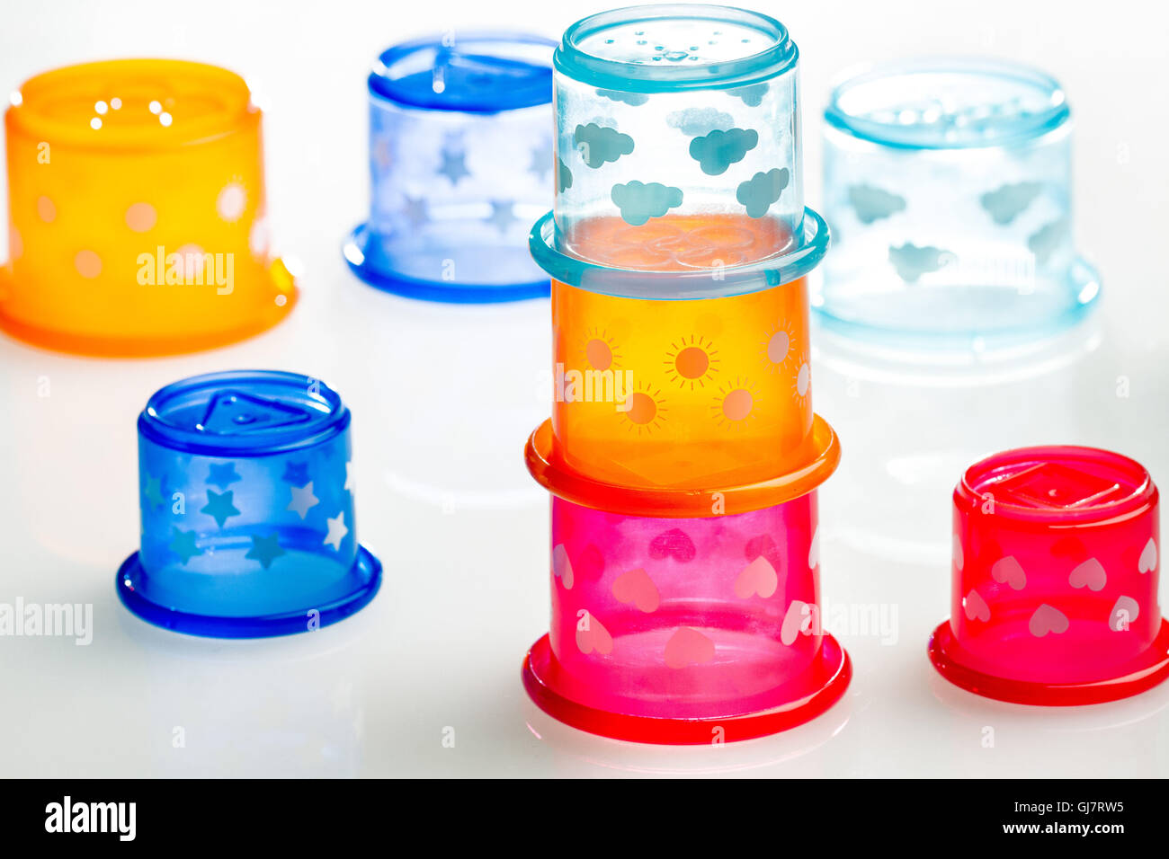Stack of shakers, colourful Stock Photo