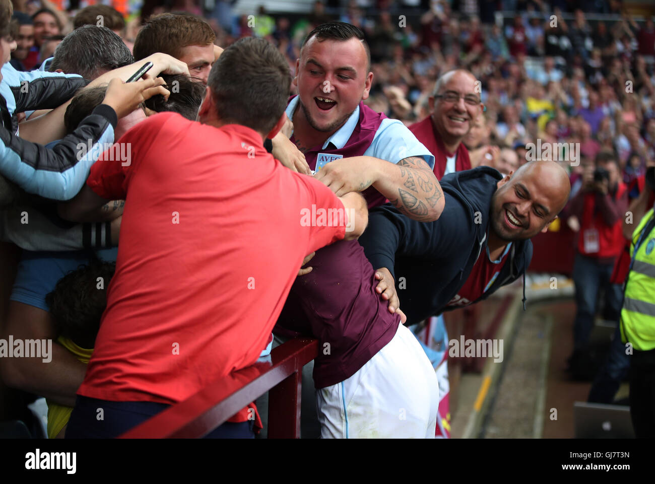 Aston Villa's Jack Grealish celebrates with the fans at the Holte End after scoring the 3rd goal against Rotherham United during the SkyBet Championship match at Villa Park, Birmingham. Stock Photo