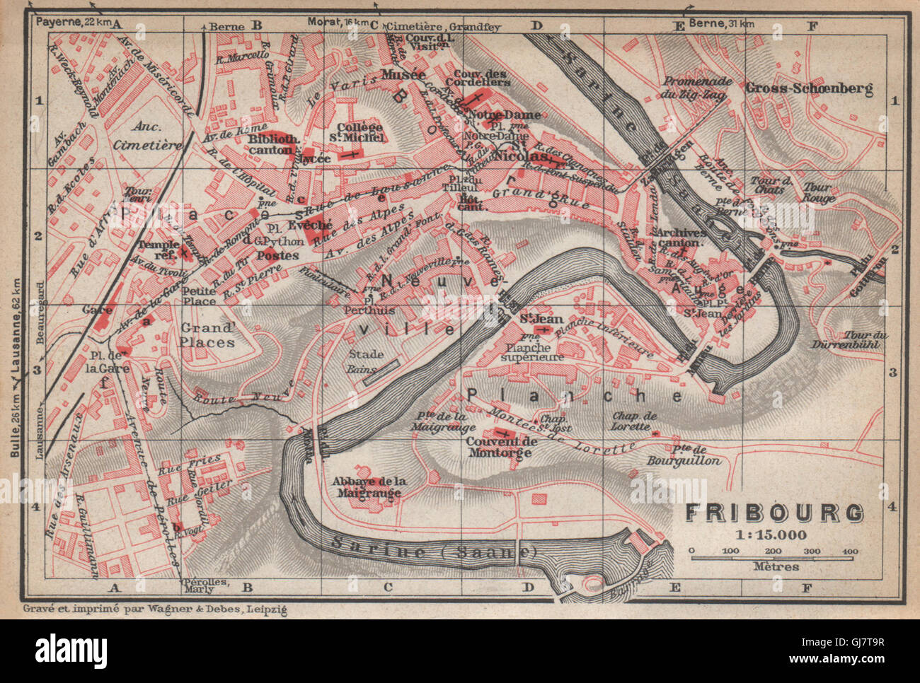 FREIBURG / FRIBOURG. town city stadtplan. Switzerland Suisse Schweiz, 1938 map Stock Photo Alamy