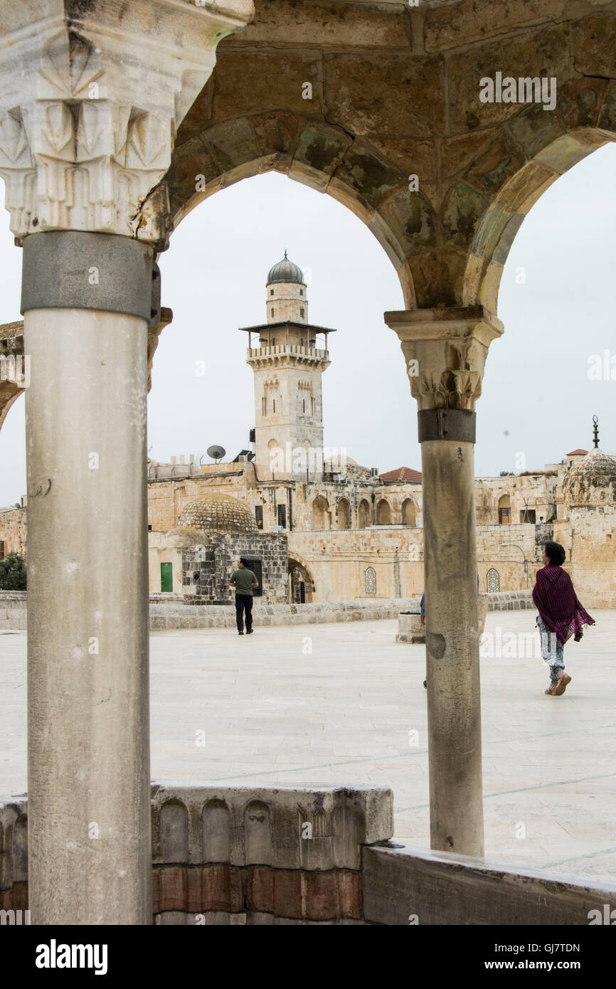 Israel, Jerusalem, Temple Mount, Omar Mosque, minaret, Dome of the Rock