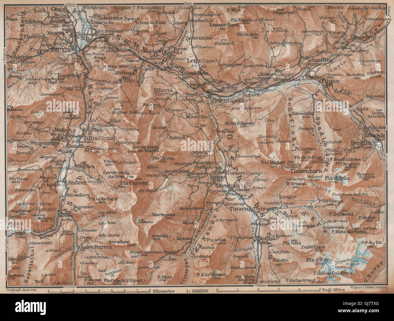 ALBULA ALPS. Thusis Tiefenkastel Savognin Piz Ela/d'Err/Calderas Salux, 1938 map Stock Photo