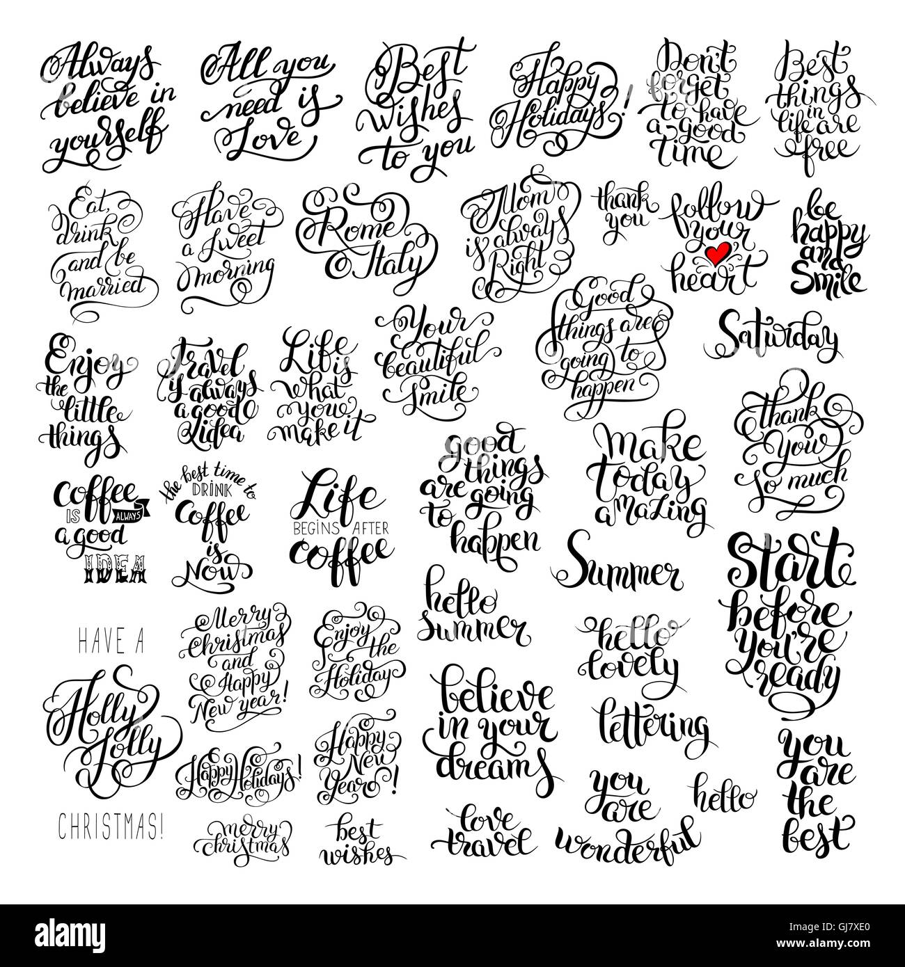 black and white inspirational phrase big set, positive lettering Stock ...