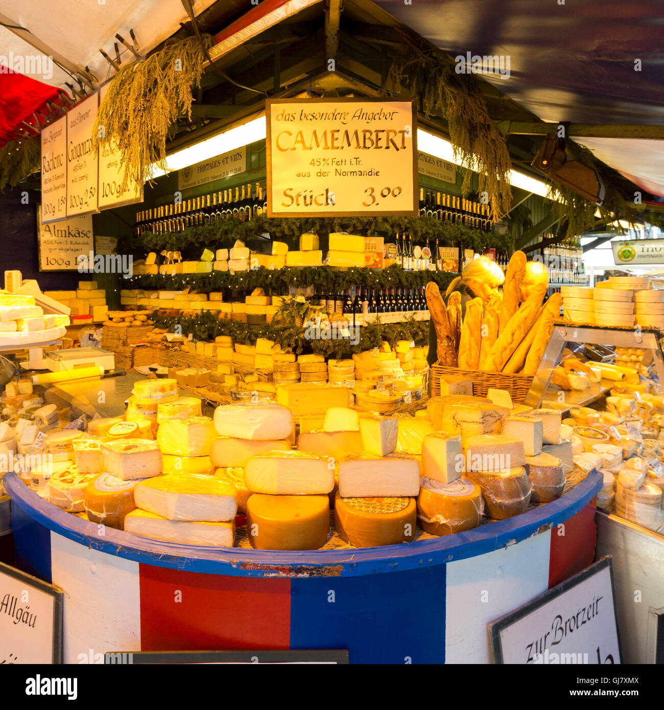 Cheese counter at the Viktualienmarkt, cheese, stall, Germany, Bavaria