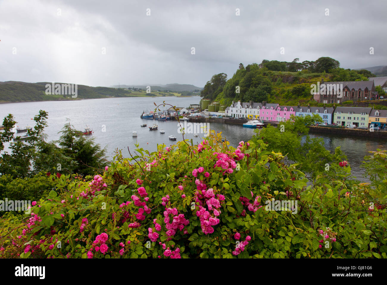 Coloured houses, harbour, Portree, Ilse of Skye, Scotland Stock Photo