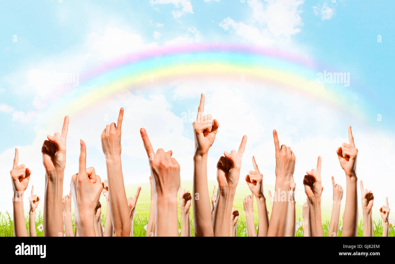 Hands showing gestures . Mixed media Stock Photo - Alamy