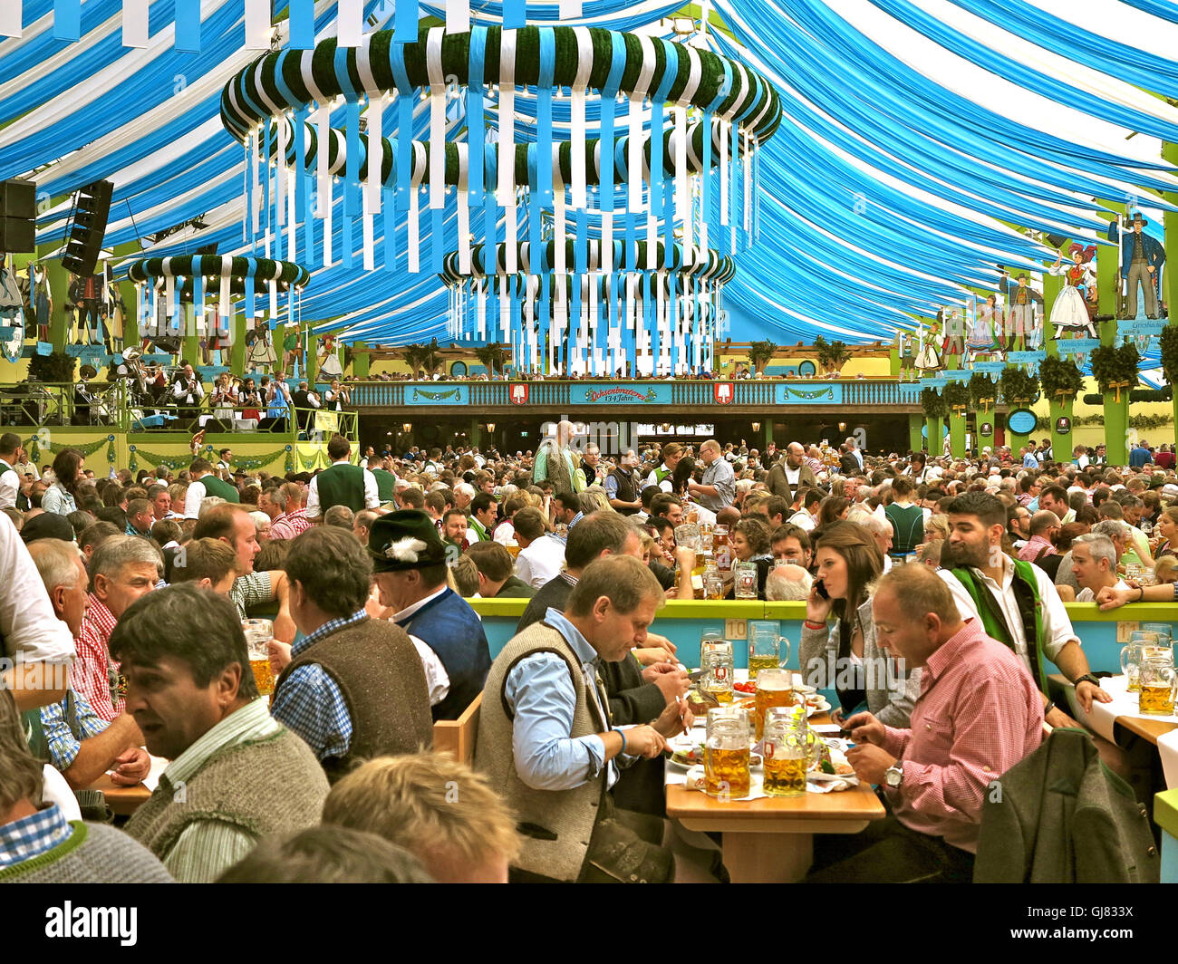 Germany, Bavaria, Upper Bavaria, Munich, Theresienwiese, Oktoberfest in 2015, party tent, Ochsenbraterei, Stock Photo