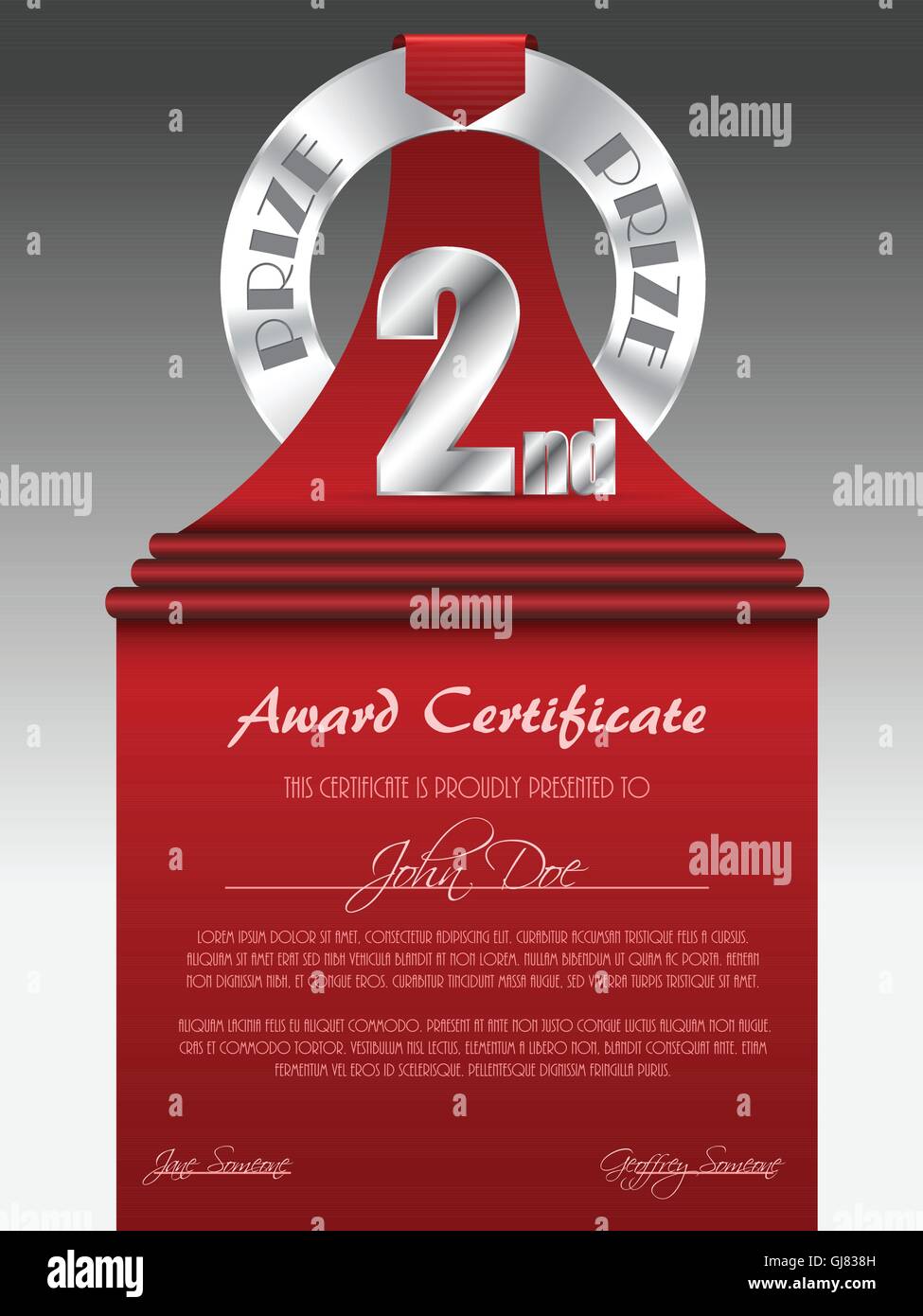 Second Place Silver Prize Award Certificate Stock Vector Image Art Alamy