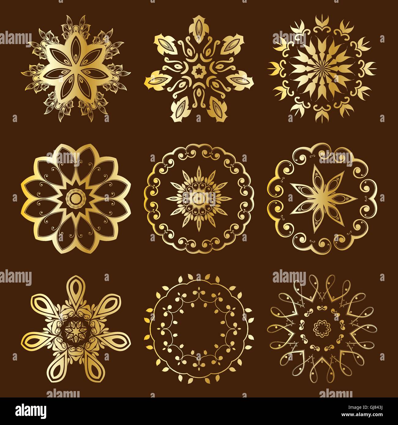Floral Radial Gold Ornament Stock Vector