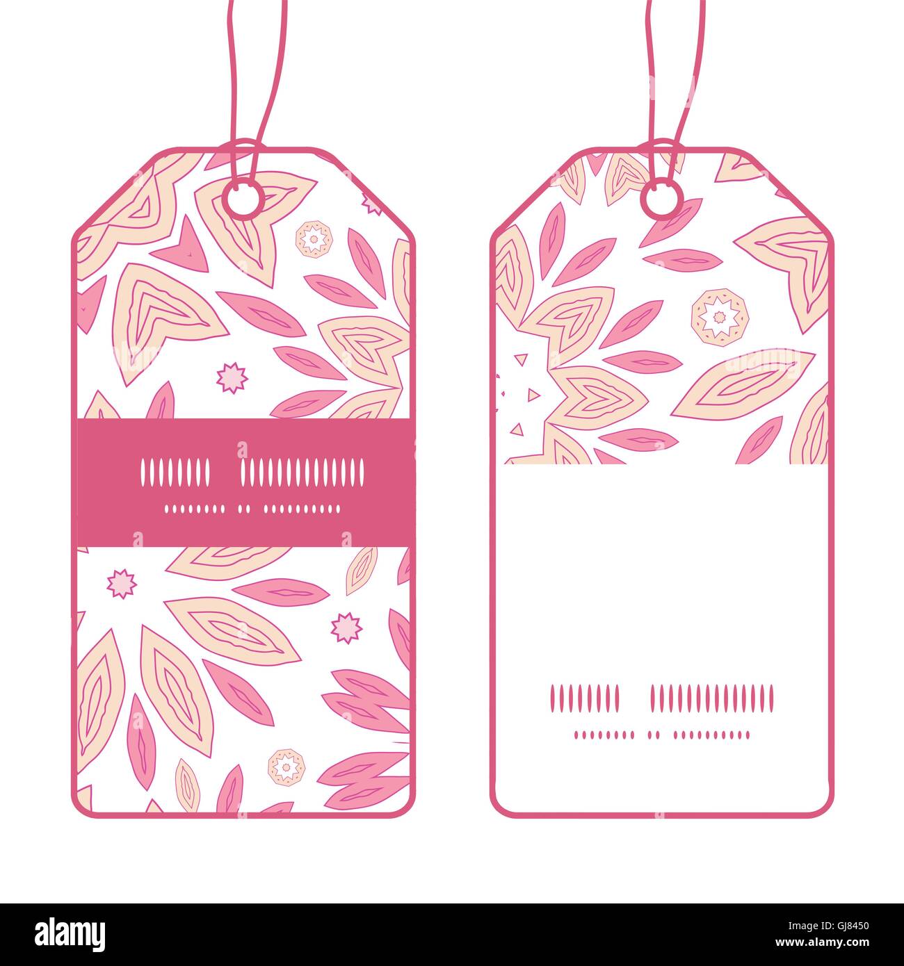 Vector pink abstract flowers vertical stripe frame pattern tags set ...
