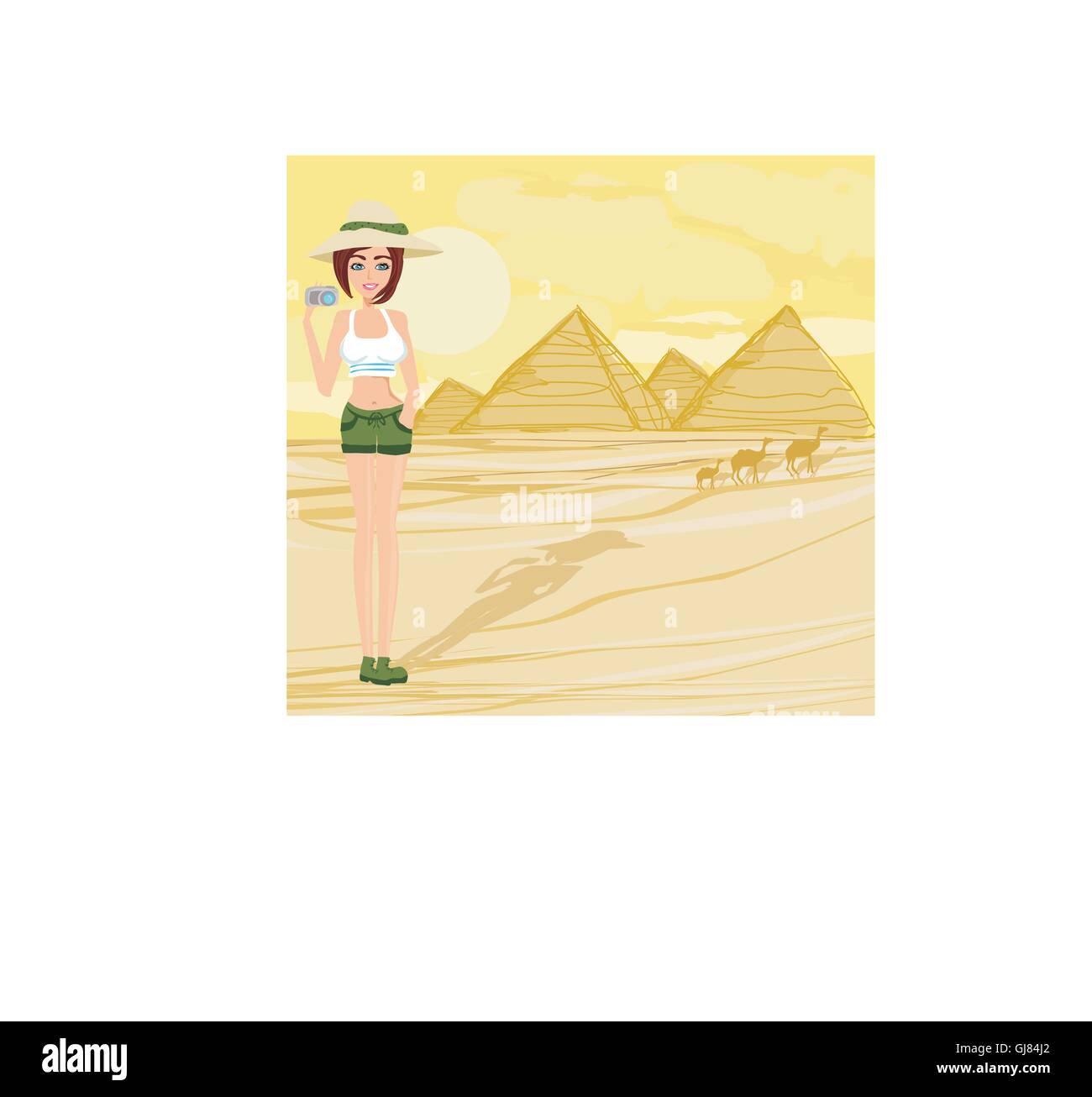 Nature Photographer taking pictures in Giza built for the pharao Stock Vector