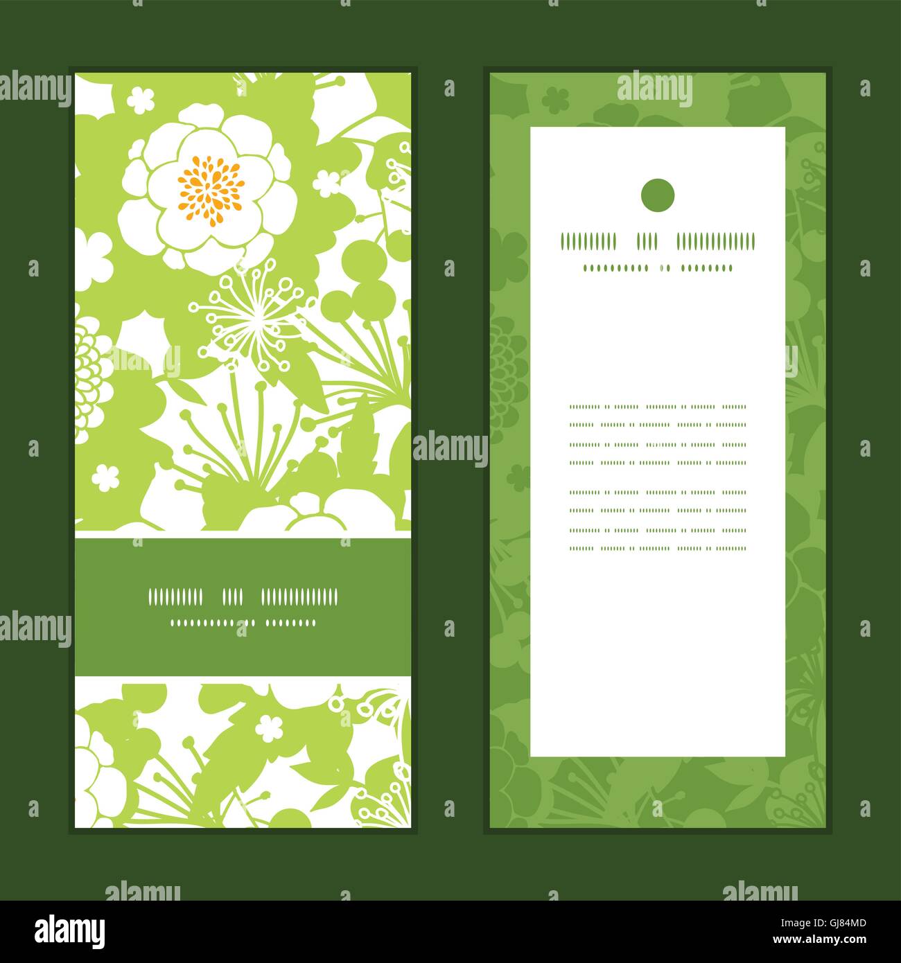 Vector green and golden garden silhouettes vertical frame pattern ...