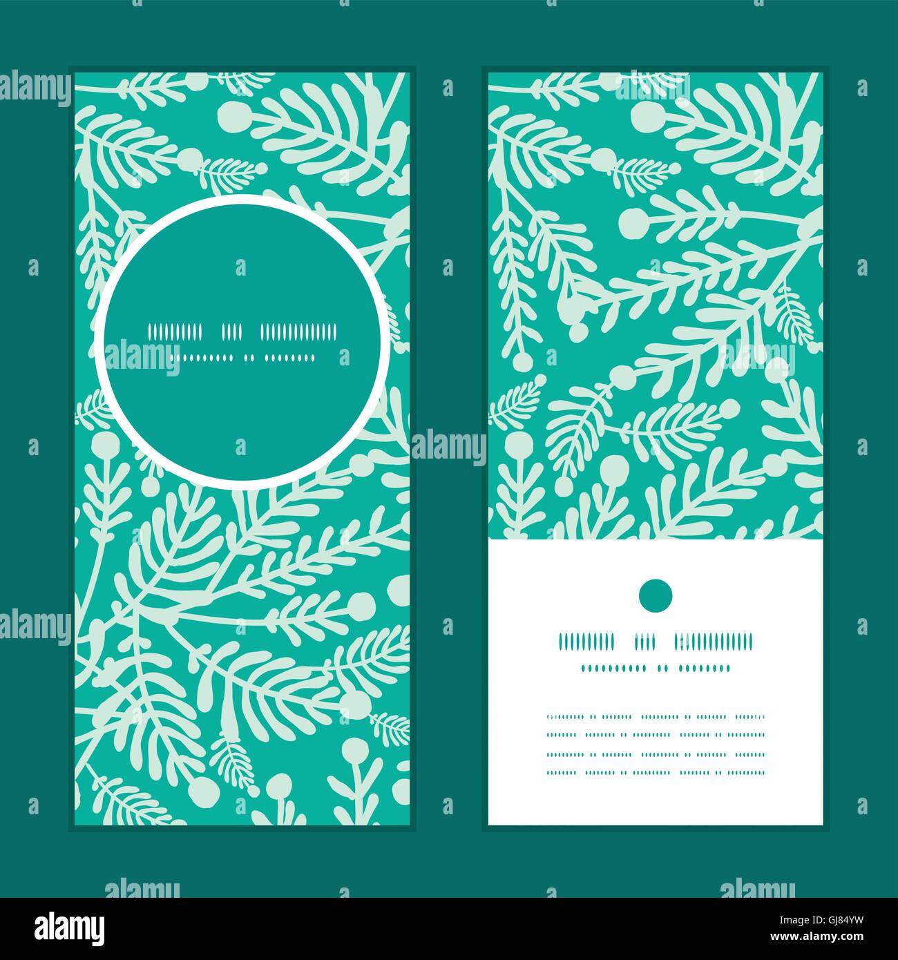 Vector emerald green plants vertical round frame pattern invitation ...