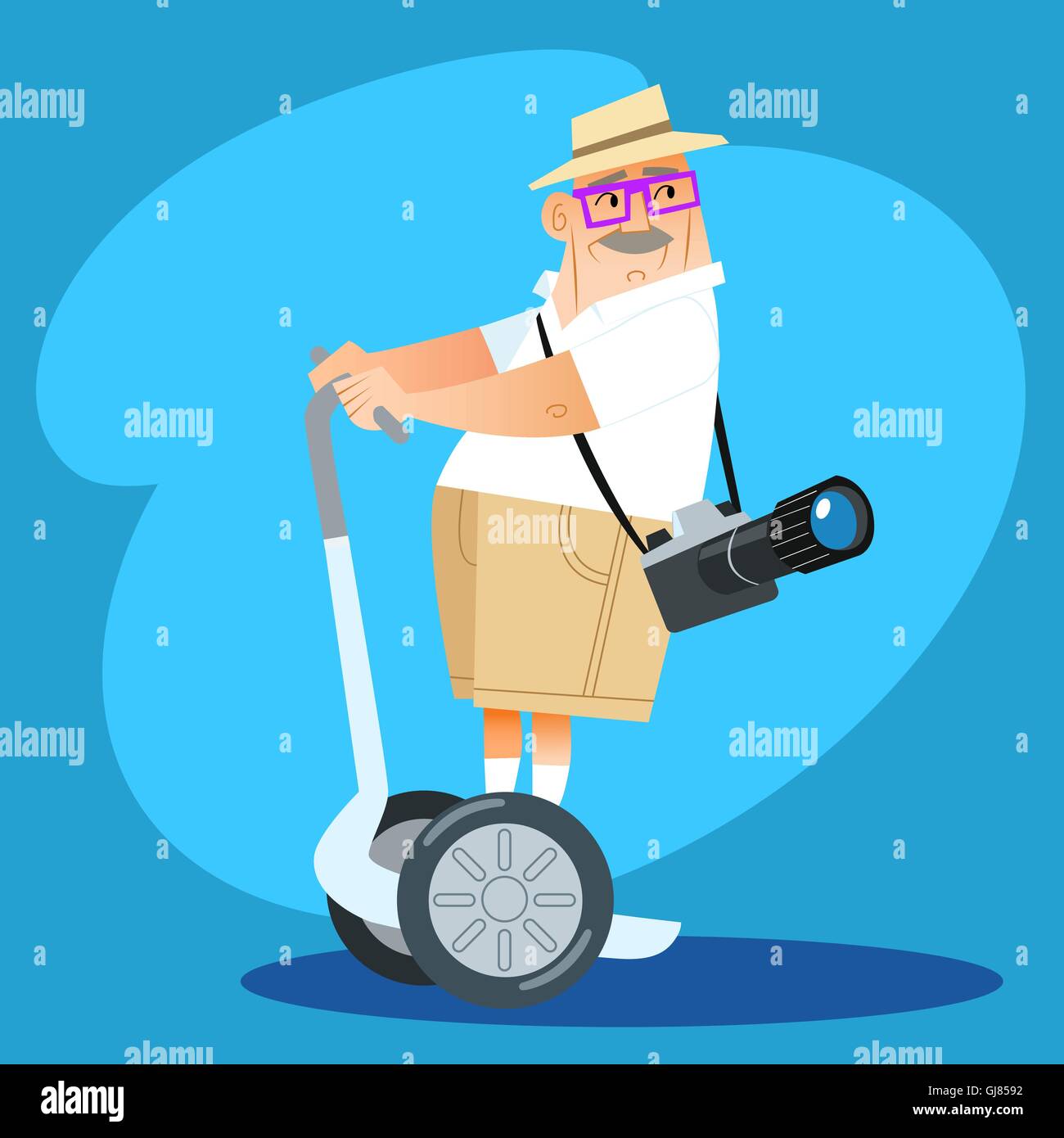 Photographer tourist rides a Segway Stock Vector