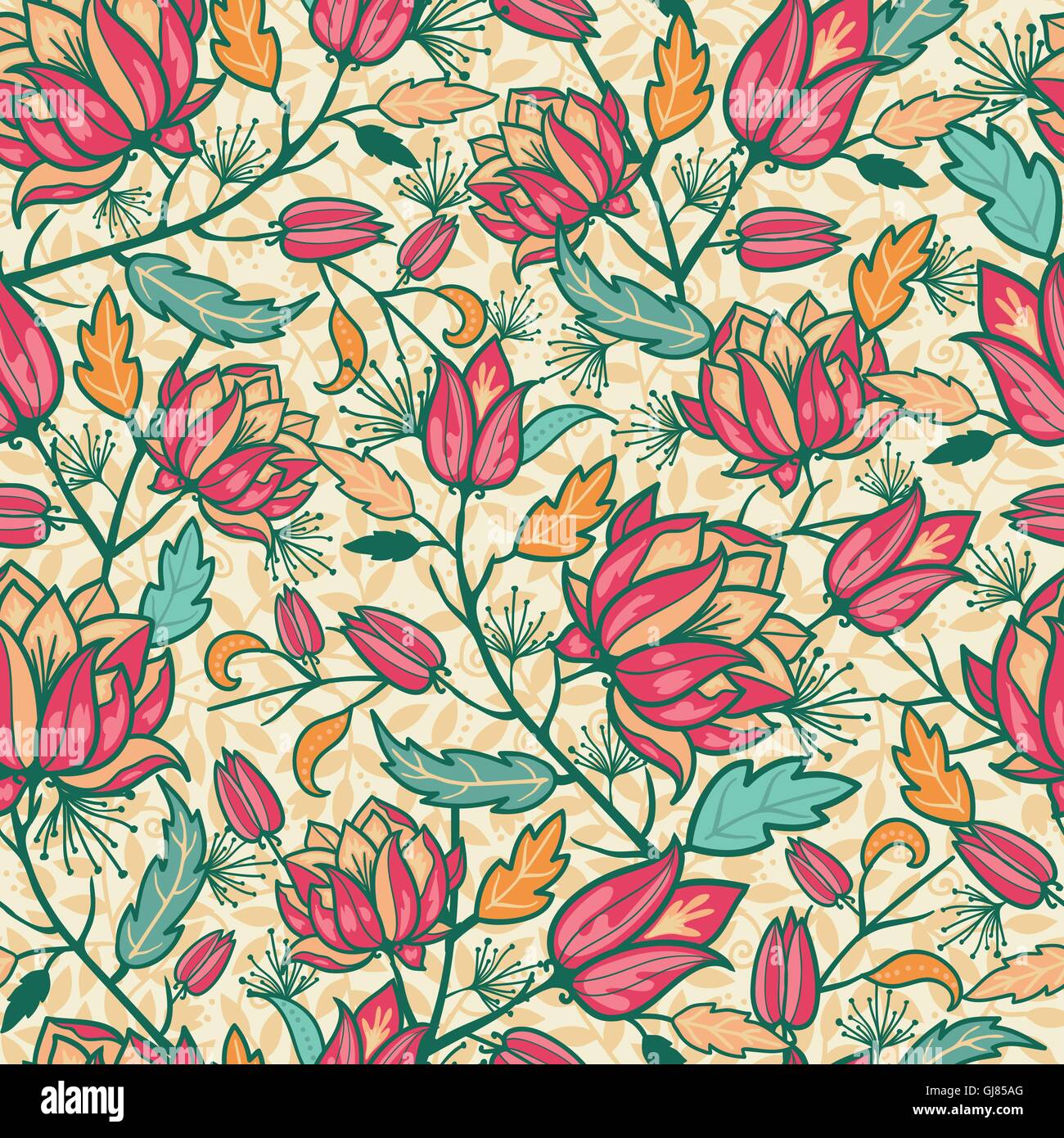 Colorful flowers and leaves seamless pattern background Stock Vector ...