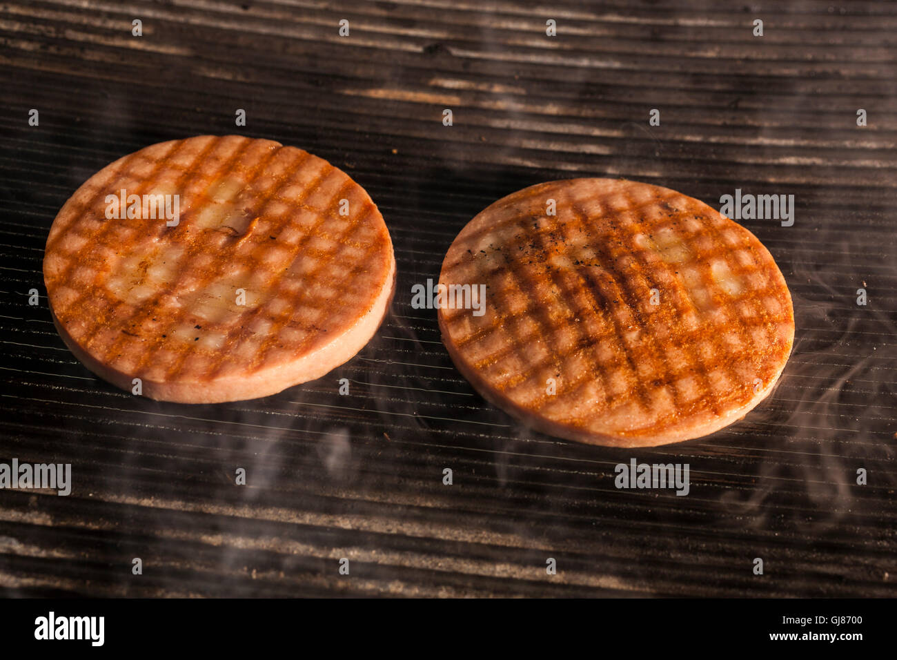 food still life of sausage and salami grilled pork hamburger Stock