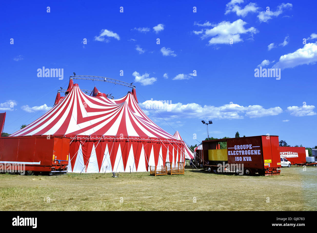 circus tent installed ready for representation and powered from a large  generator Stock Photo - Alamy