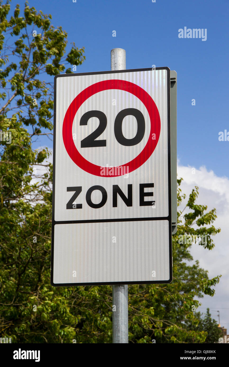 20 miles per hour speed limit sign Stock Photo