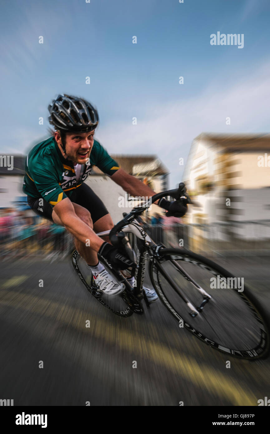 Criterium, cycle,  racing around Clitheroe town centre. Stock Photo