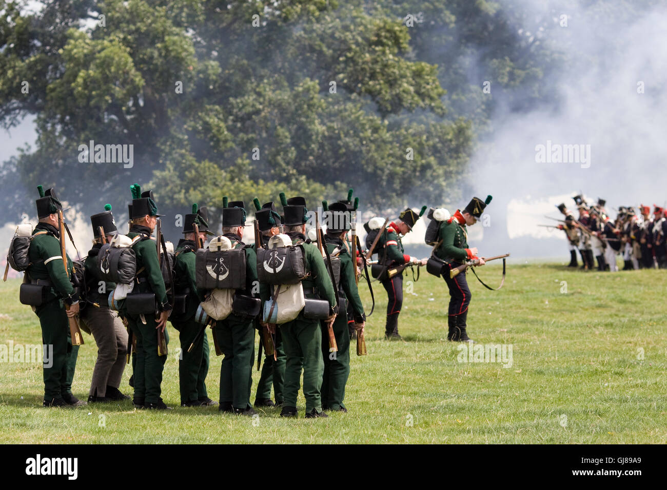 reenactment of the Napoleonic wars, 95th Rifles on the battlefield Stock Photo