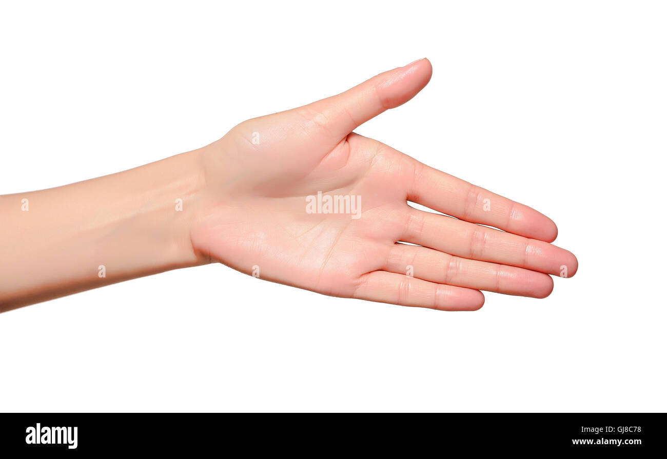 Hand the outstretched in greeting isolated on a white background Stock Photo
