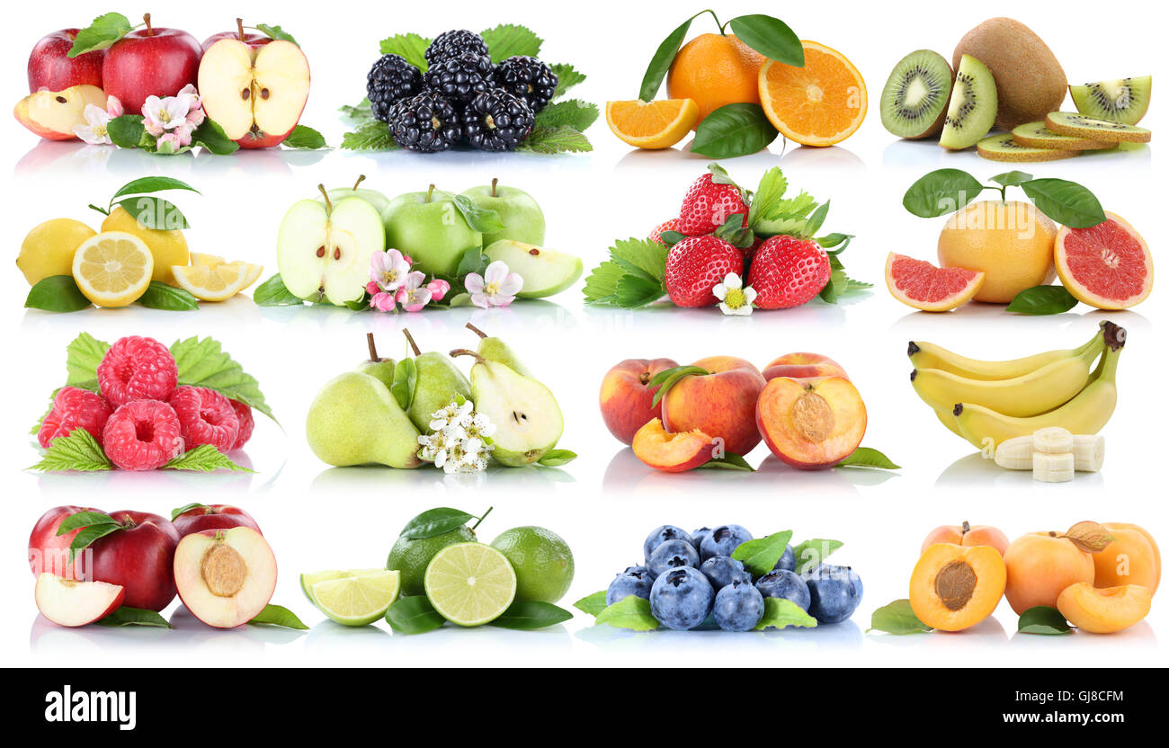Fruits apple orange berries apples oranges banana strawberry collection ...
