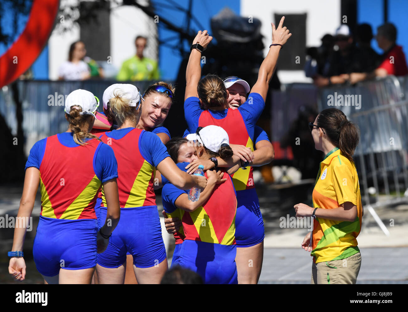 Rio de Janeiro, Brazil. 13th Aug, 2016. The team of Romania celebrates ...