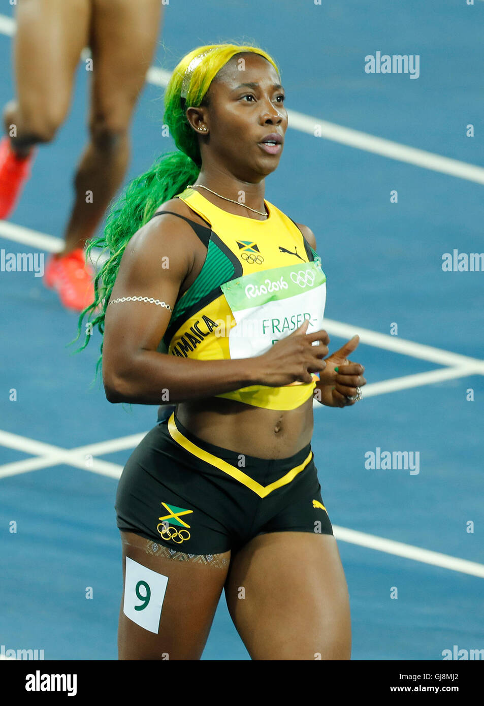 Rio de Janeiro, Brazil. 12th Aug, 2016. ATHLETICS RIO 2016 OLYMPICS - Shelly-Ann Fraser-Pryce of Jamaica during the qualification of the Women&#39;0m in Atn Athletics Rio 2016 Olympics held in the Olympic Stadium. NOT AVAILABLE LICENSING IN CHINA (Photo: to: Rodolfo Buhrer/La Imagem/Fotoarena) Credit:  Foto Arena LTDA/Alamy Live News Stock Photo