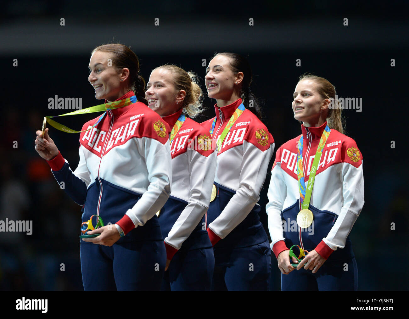 Rio De Janeiro, Brazil. 13th Aug, 2016. Gold medalists Russia's