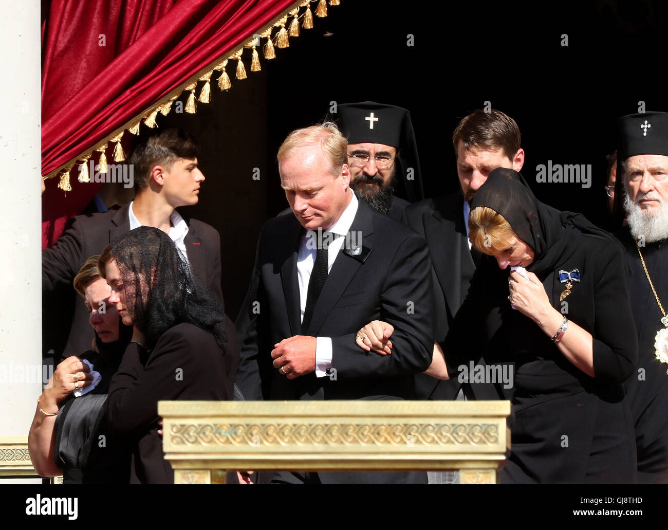 Bucharest, Romania. 13th Aug, 2016. Prince Charles of Bourbon, Duke of Parma, Princess Maria of Romania and other members of Royal families take part in the burial ceremony for late Queen Ana of Romania, who died 01 08 2016 in Morges (Switzerland), at Curtea de Arges in Bucharest, Romania, 13 August 2016. Photo: Albert Nieboer/ - NO WIRE SERVICE -/dpa/Alamy Live News Stock Photo