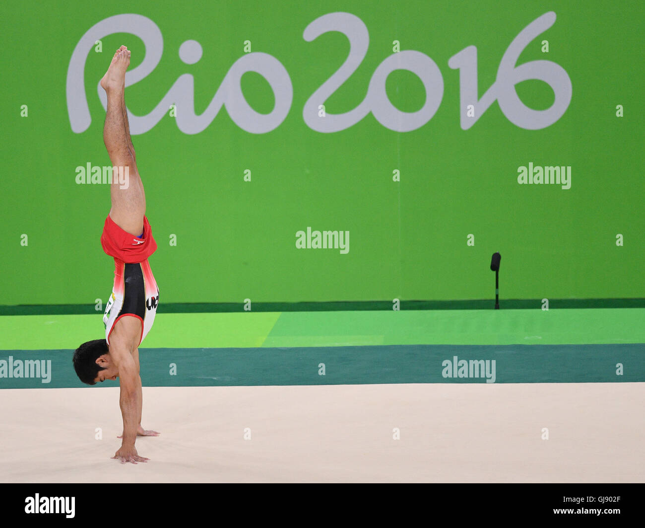 Rio de Janeiro Brazil. 14th Aug 2016. Kenzo Shirai of Japan competes in the Men s Floor Exercise Final during the Artistic Gymnastics events of the Rio 2016 Olympic Games at the Rio