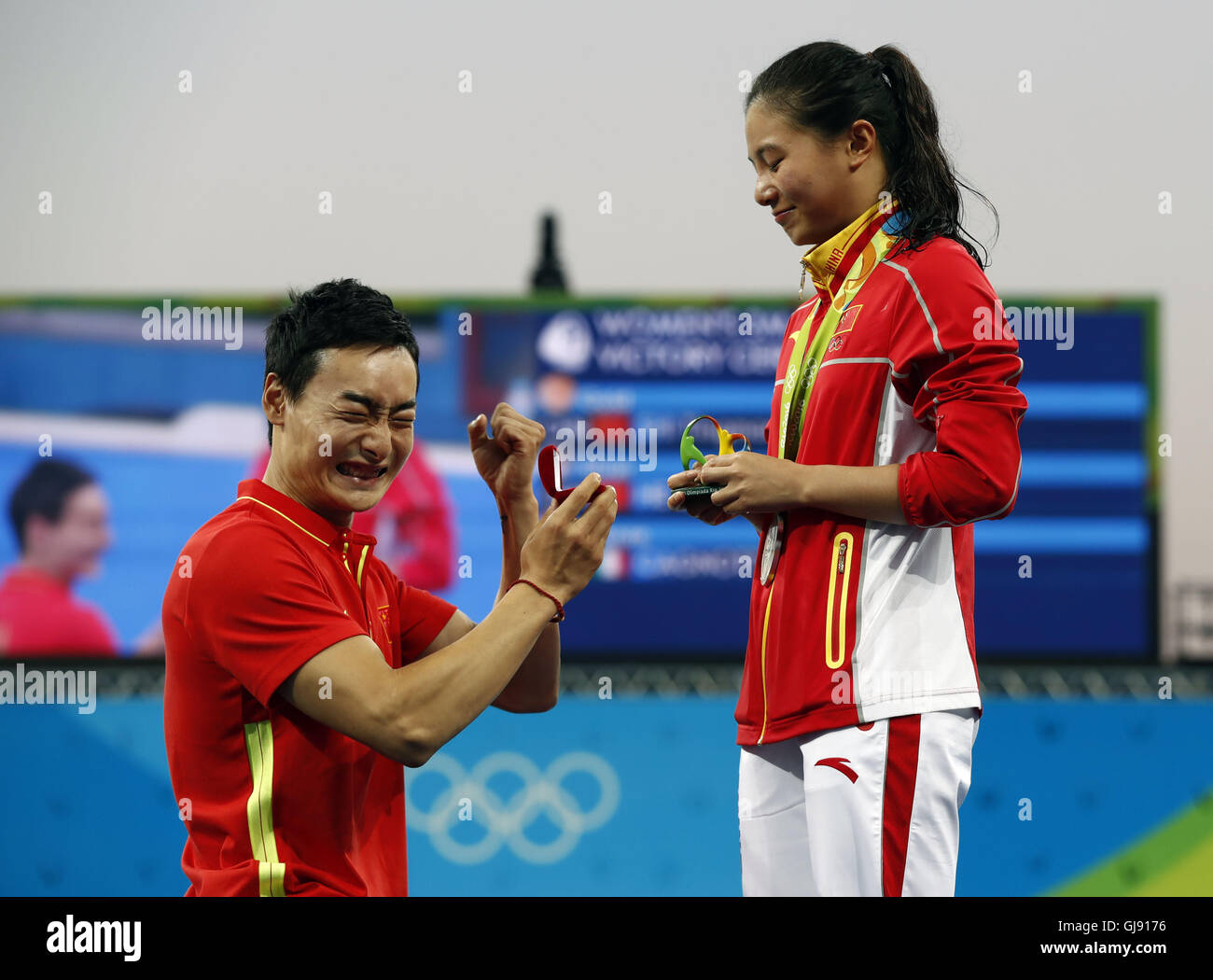 Rio De Janeiro, Olympic diver Qin Kai of China after the awarding