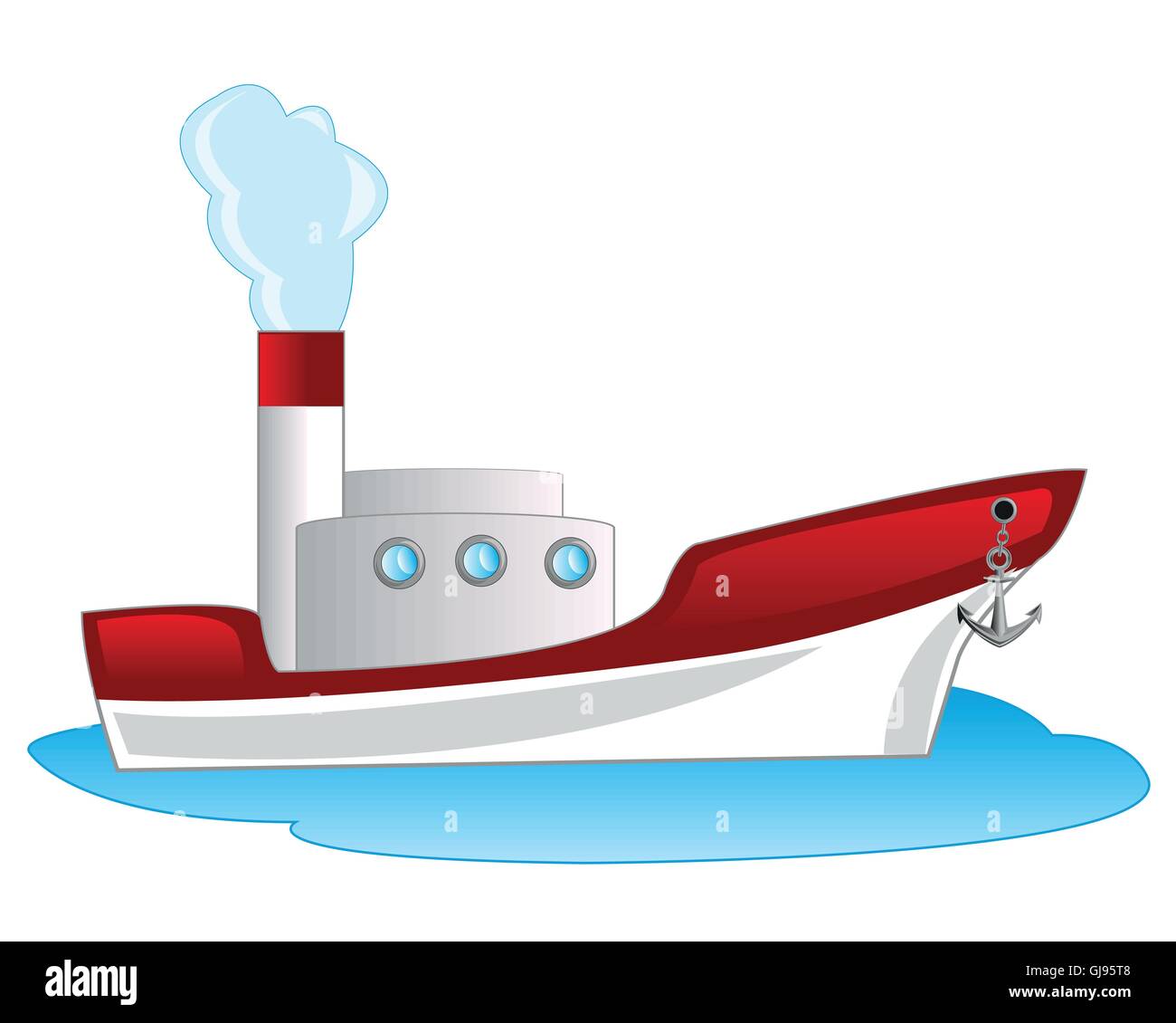 Steamship floating seaborne on white background is insulated Stock