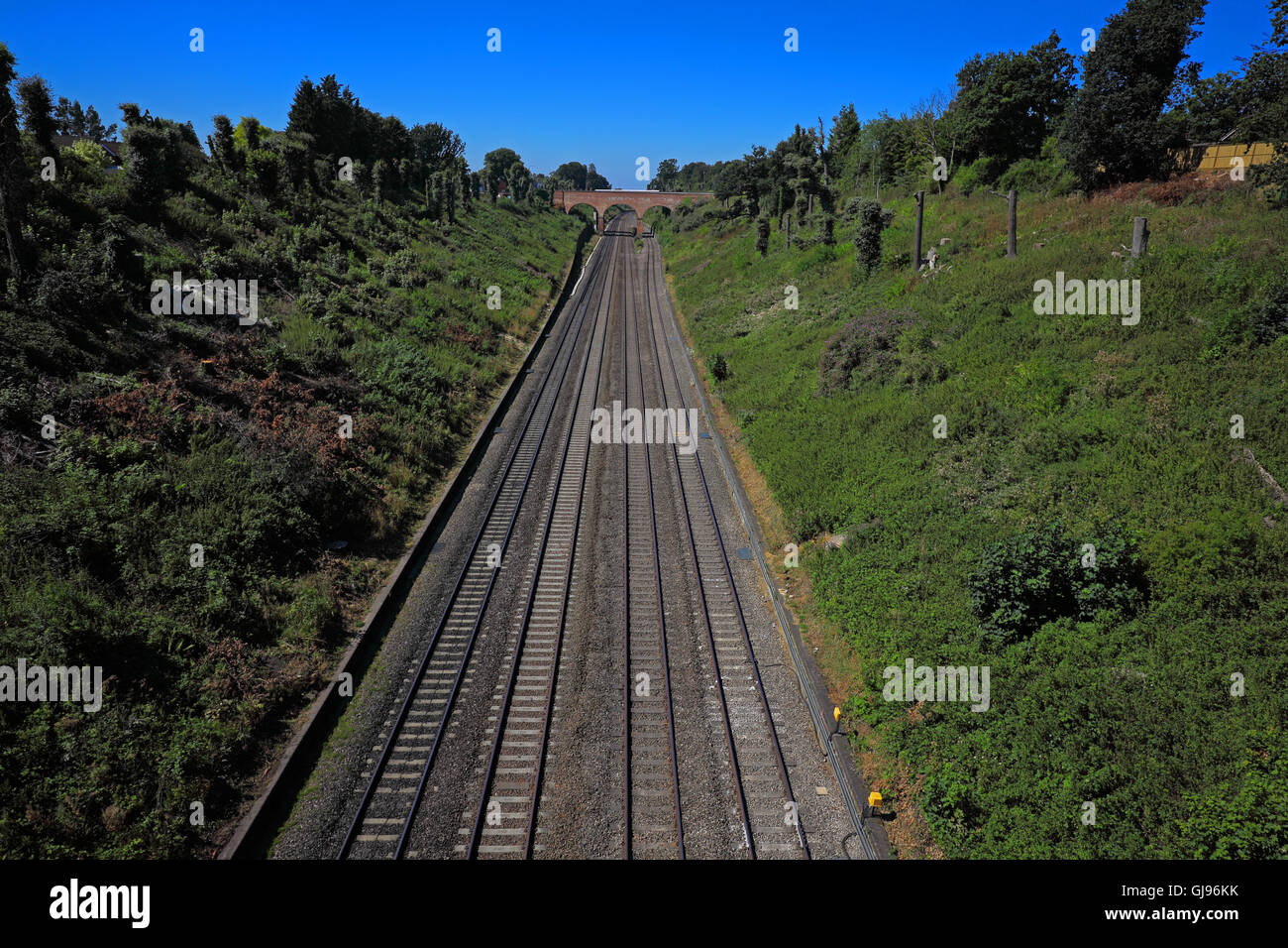 A very deep cutting for the Great Western railway built by Brunel looking westwards showing four