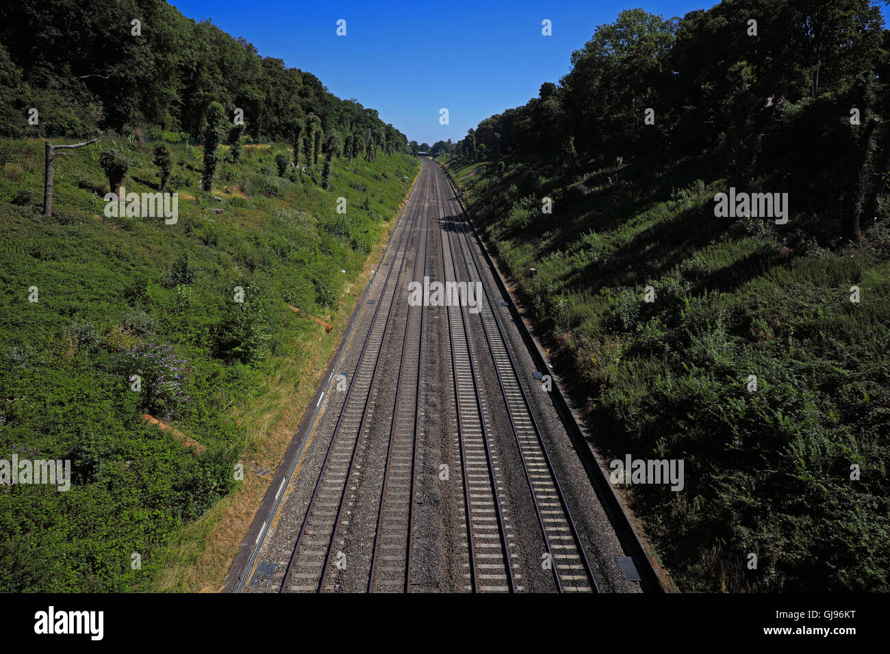 A very deep cutting for the Great Western railway built by Brunel looking eastwards showing four