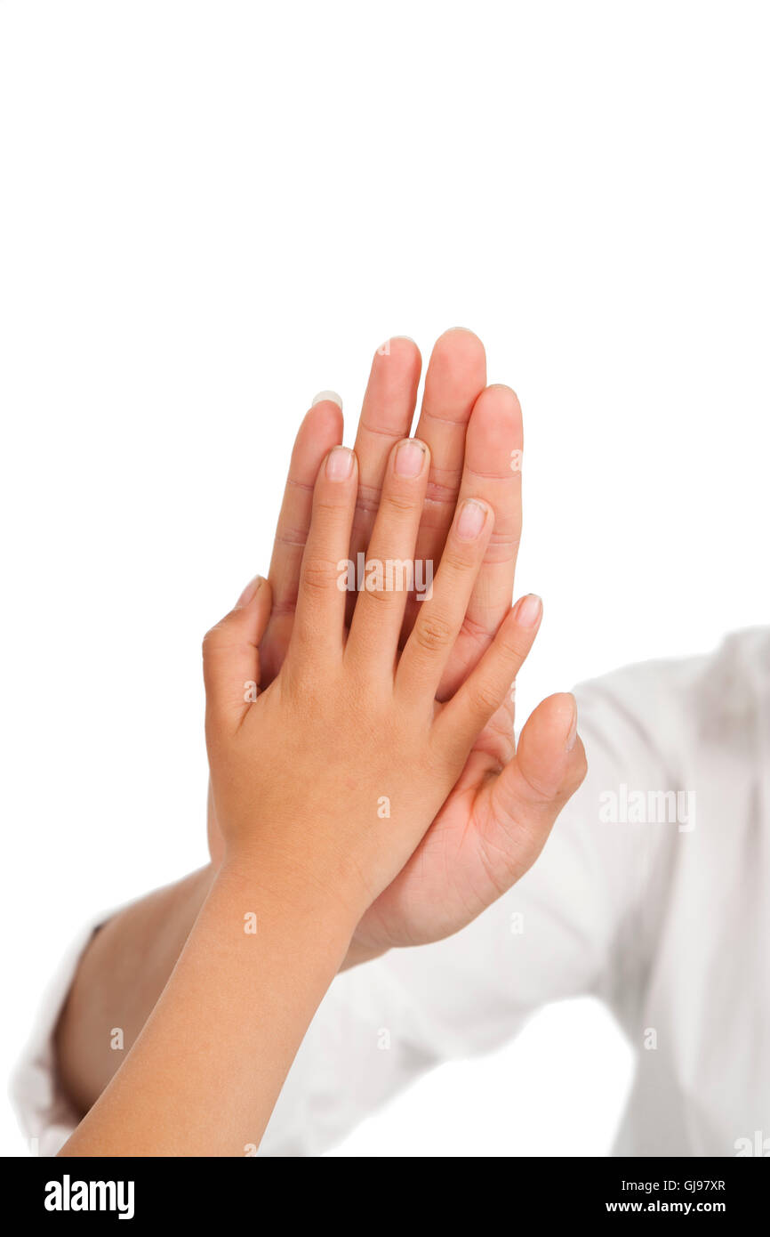Great hand patted the little hand Stock Photo Alamy