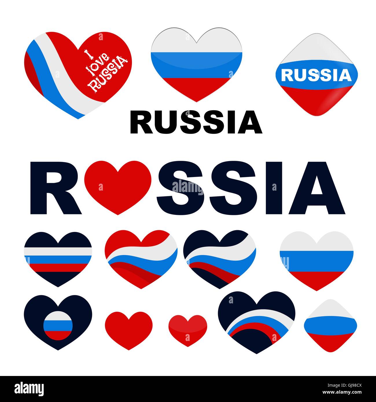 vector heart love russia, Love sight template. Russian flag collection Stock Vector