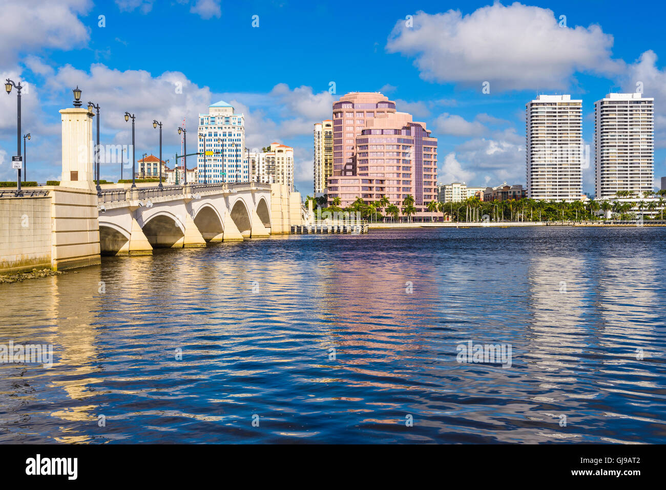 West Palm Beach, Florida, USA downtown skyline on the Intracoastal Waterway. Stock Photo