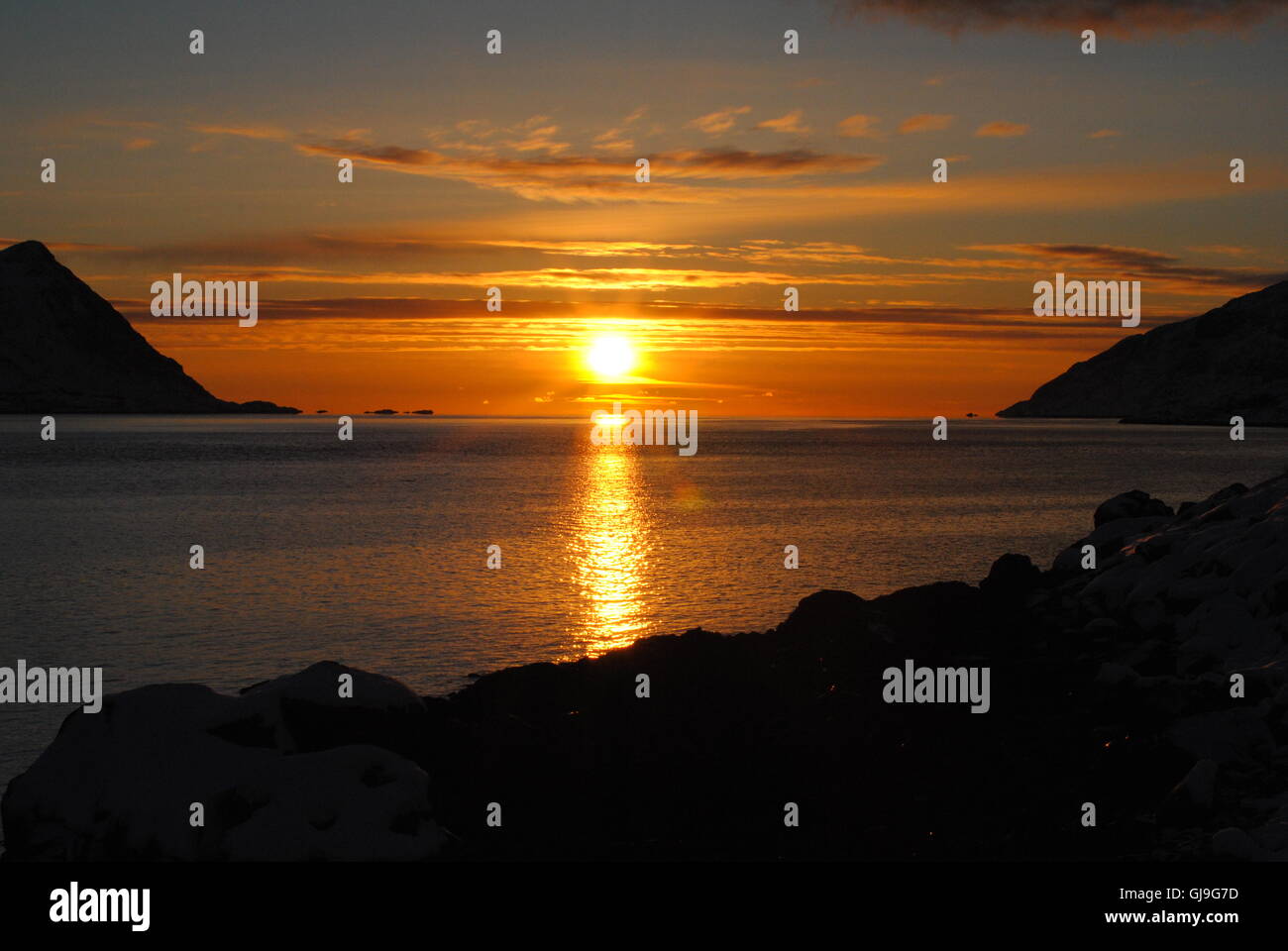 Solnedgang i Lofoten Stock Photo