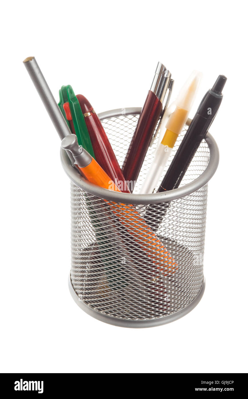 basket with pens and pencils Stock Photo - Alamy