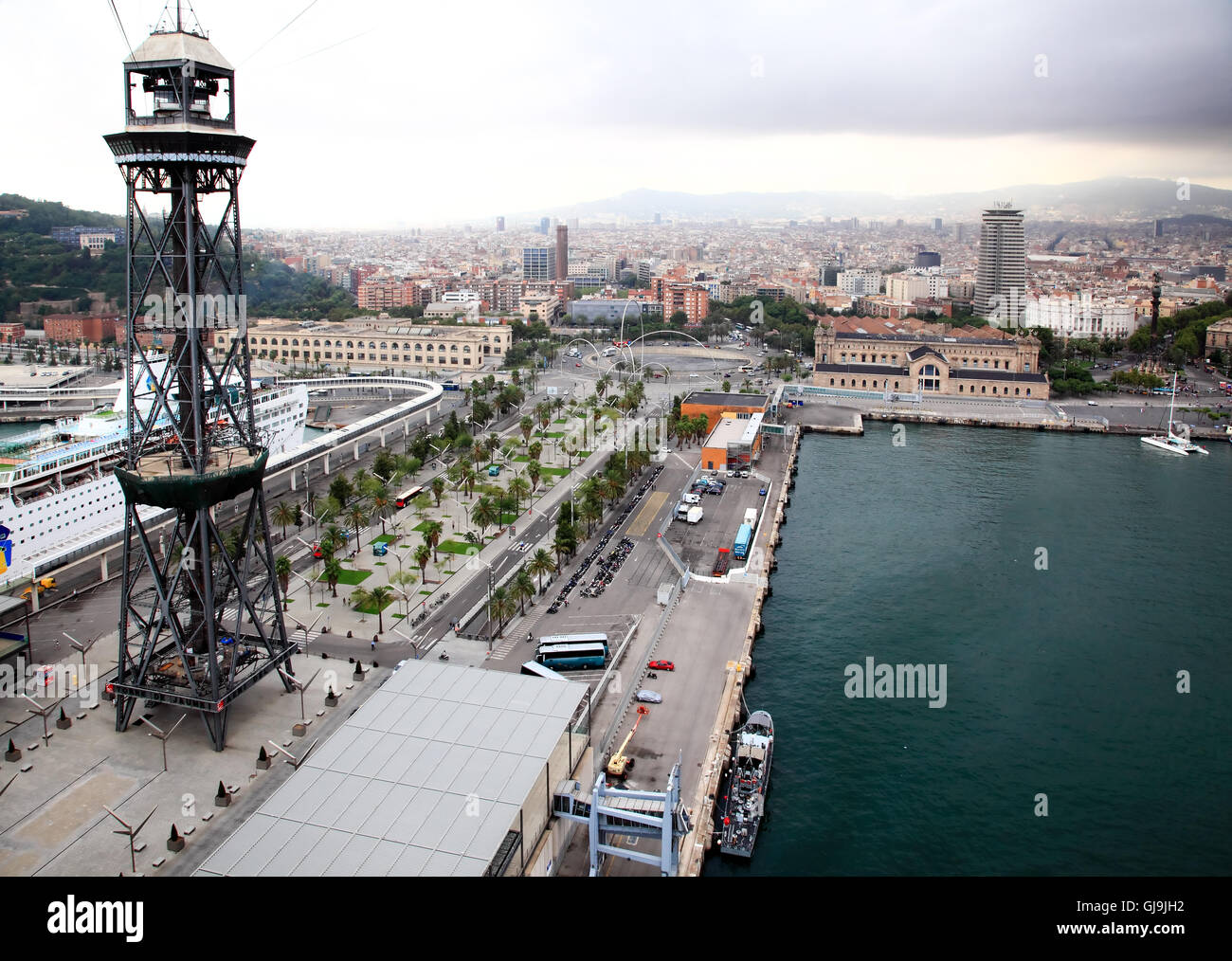 an aerial view of Barcelona City and harbor Stock Photo - Alamy