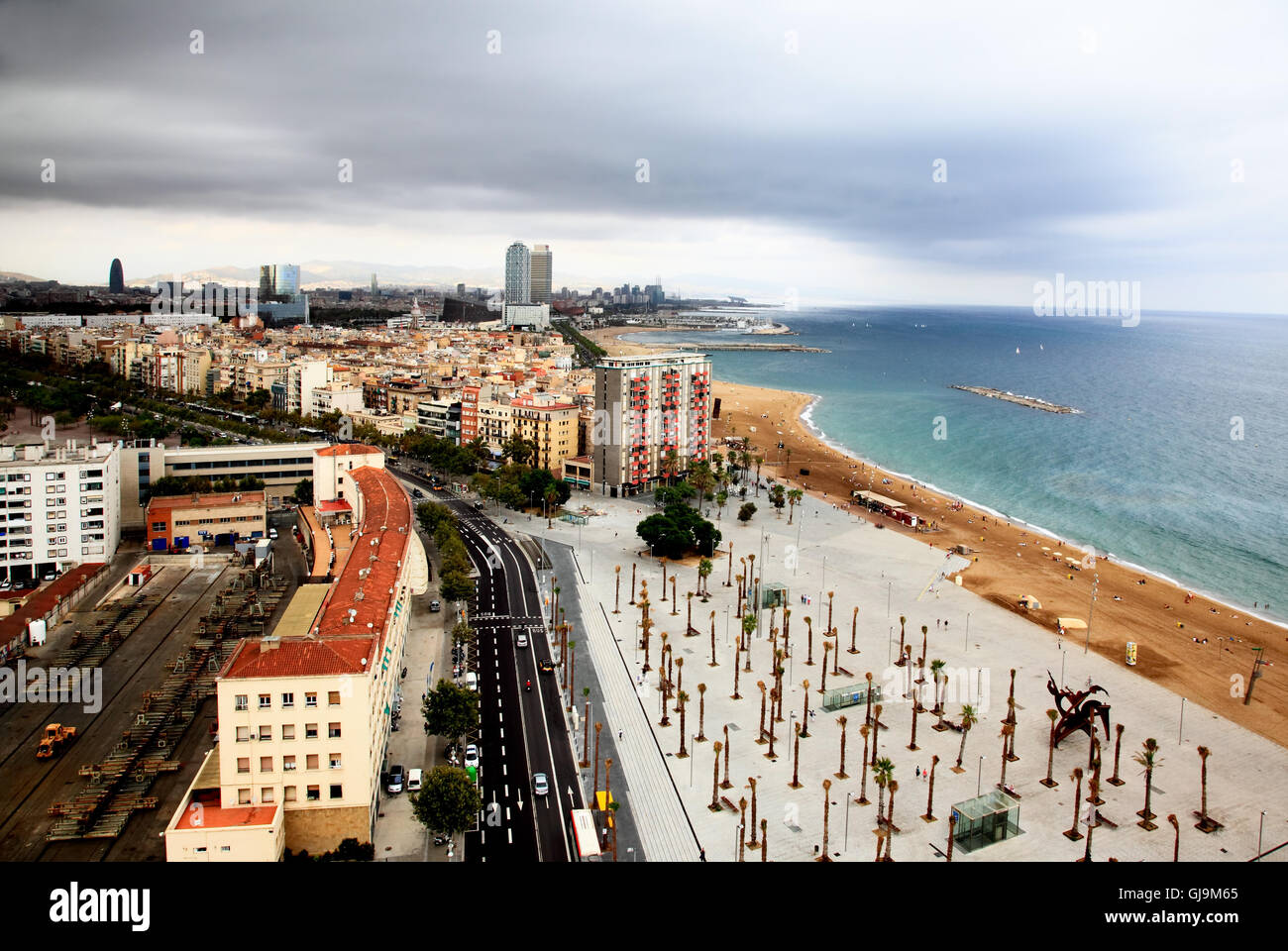 an aerial view of Barcelona City and harbor Stock Photo - Alamy