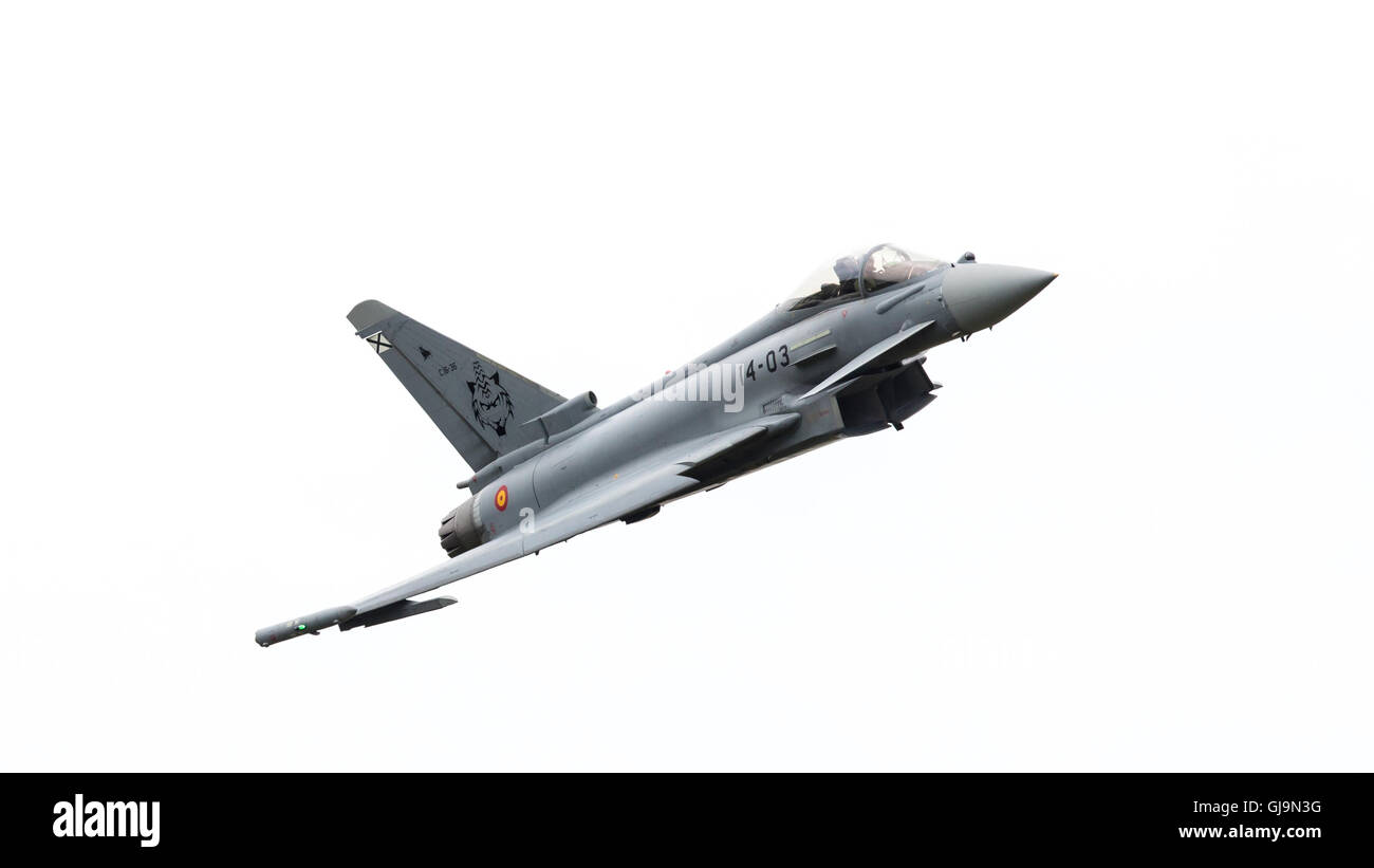 LEEUWARDEN, THE NETHERLANDS - JUNE 10: Spanish Air Force Eurofighter Typhoon flying during the Dutch Air Force Open House. June  Stock Photo