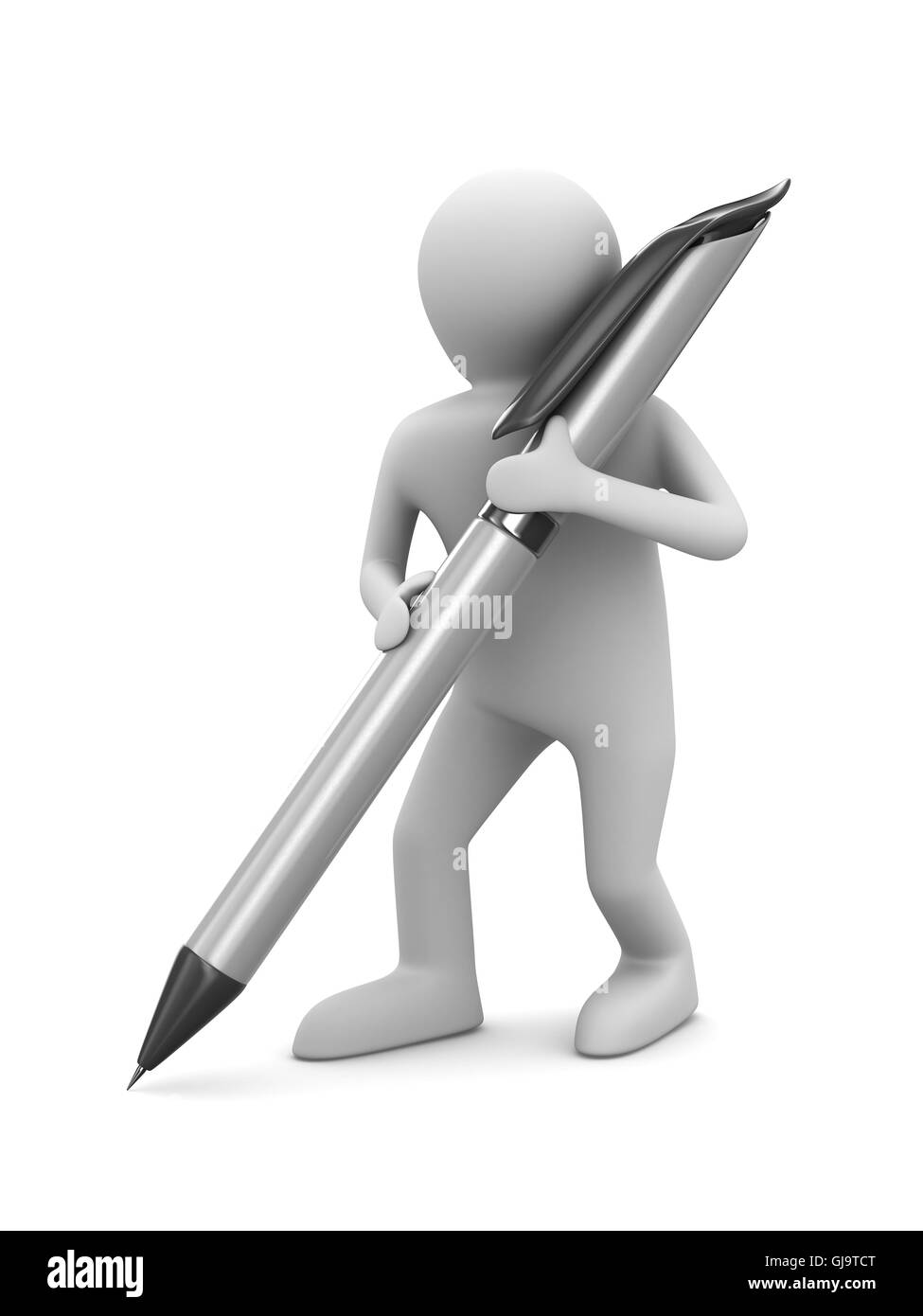 man with ball pen on white background. Isolated 3D image Stock Photo