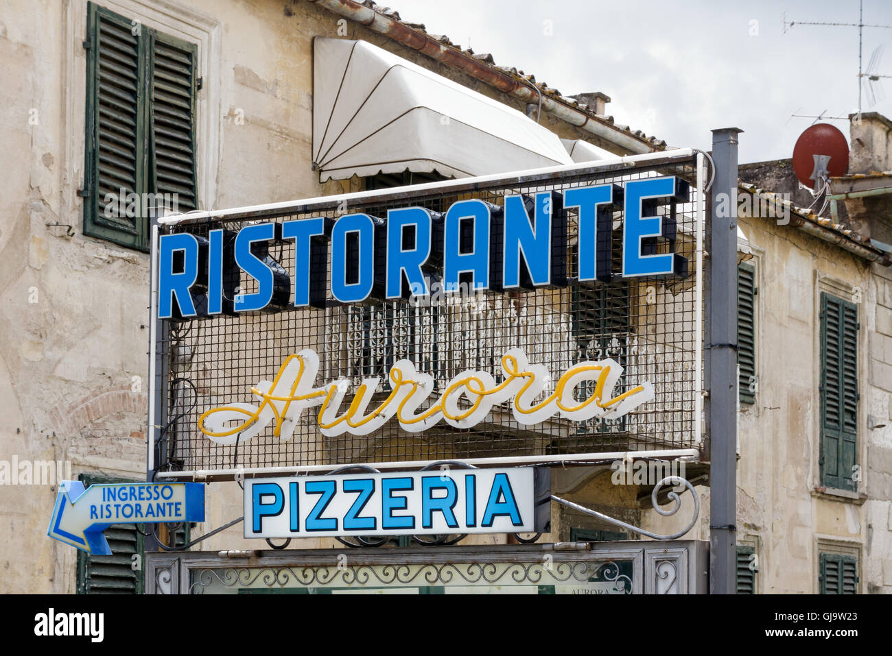 Old signs for the Aurora restaurant, Fiesole, Tuscany, Italy Stock Photo Alamy