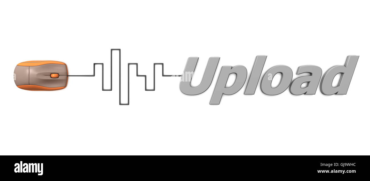 Grey Word Upload with Orange Mouse - Digital Cable Stock Photo