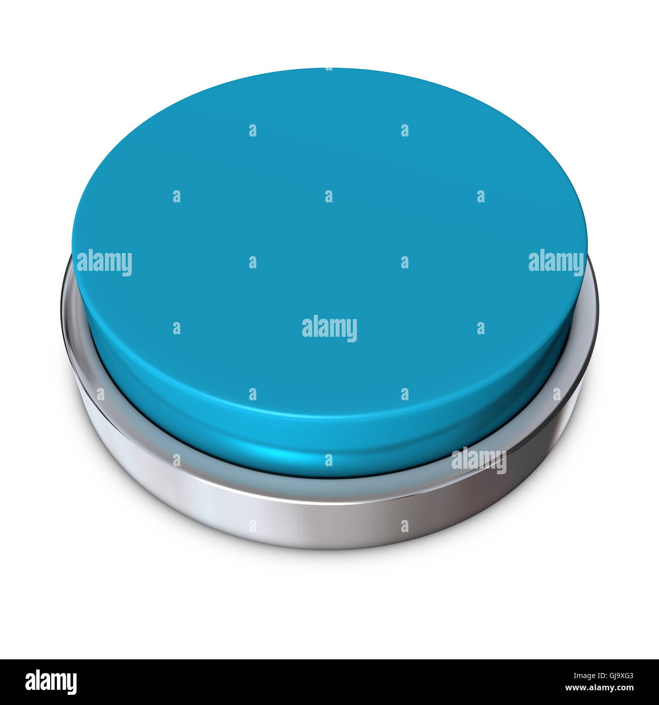 Light Blue Round Button with Metallic Ring Stock Photo
