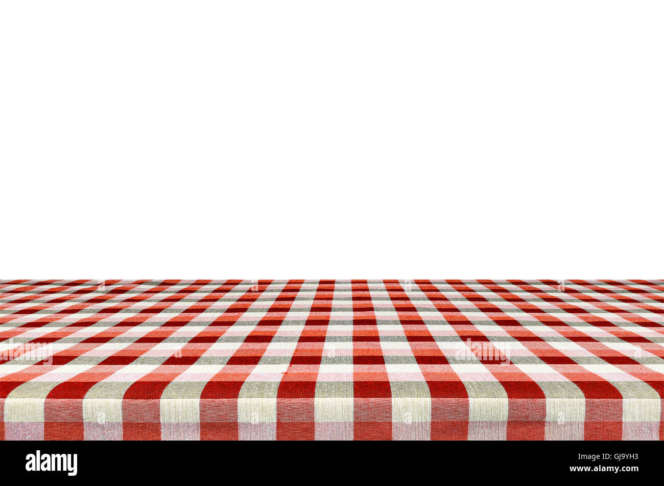 Picnic table with tablecloth isolated on white background with clipping path. Stock Photo