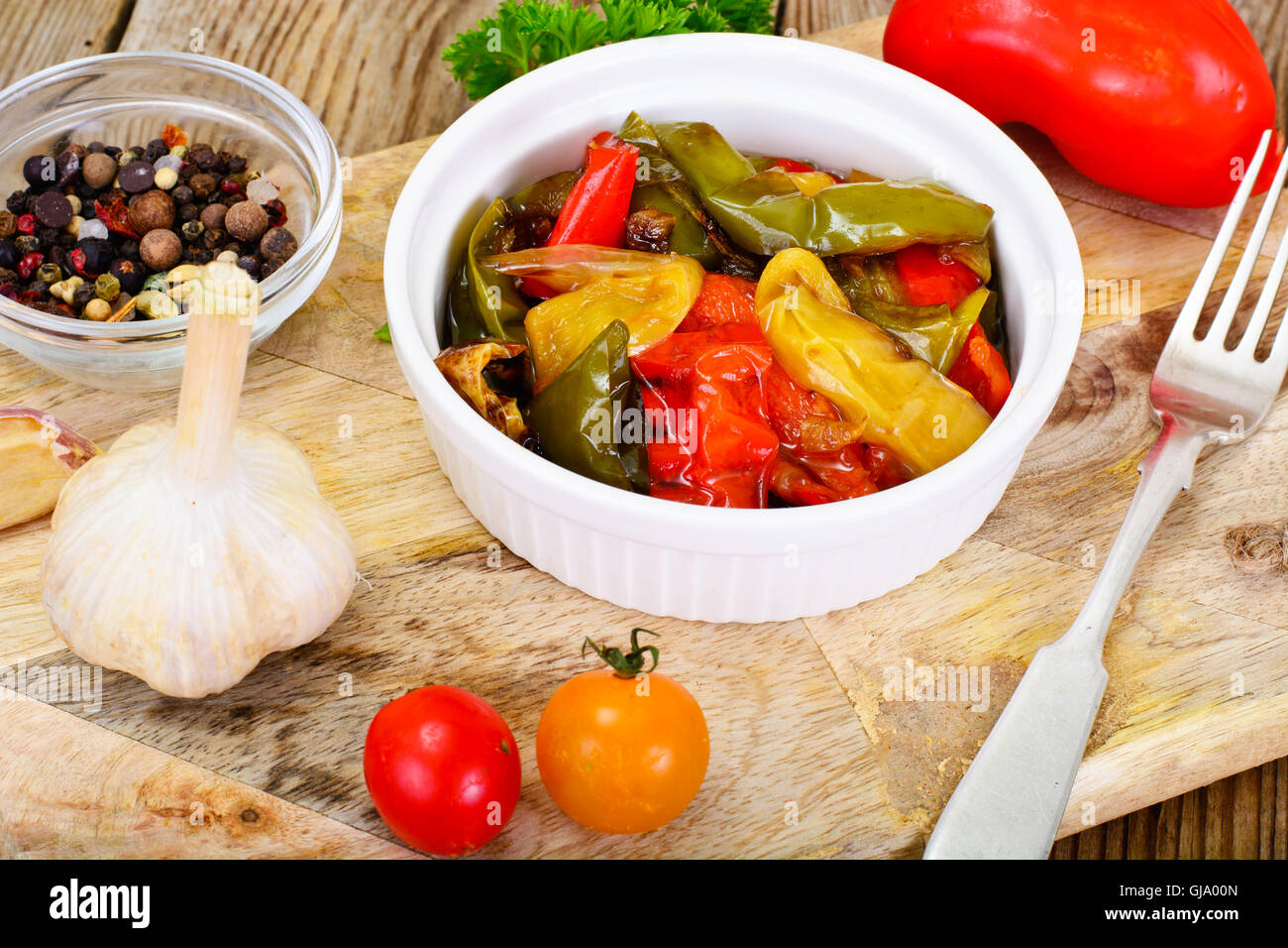 Sweet Peppers Grilled with Balsamic, Garlic Stock Photo - Alamy